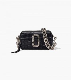 Camera Bolsas Marc Jacobs The Croc-Embossed Snapshot Feminino Pretas | CL2-7144