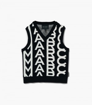 Vests Marc Jacobs The Monogram Knit Vest Feminino Pretas Branco | MD7-6311