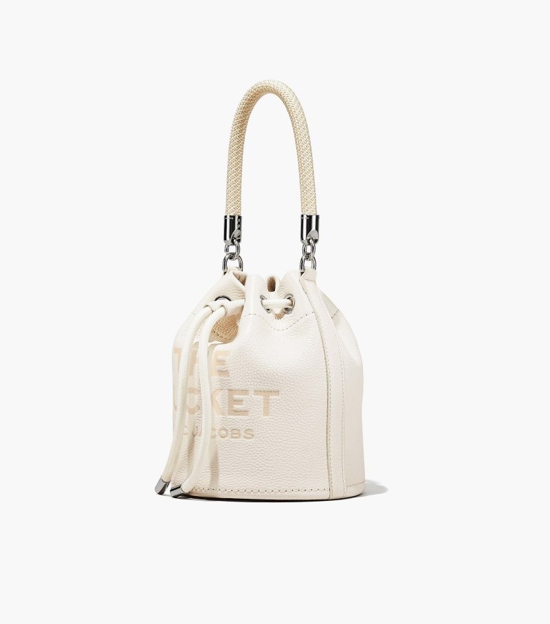 Bolsa Balde Marc Jacobs The Couro Bucket Bag Feminino Branco Prateadas | QN4-6717