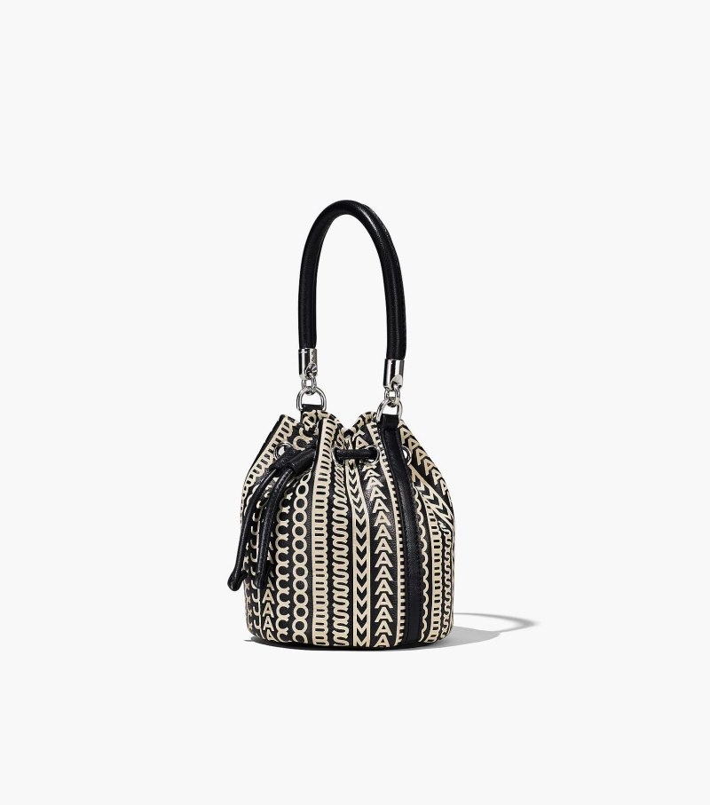 Bolsa Balde Marc Jacobs The Monogram Couro Micro Bucket Bag Feminino Pretas Branco | LY2-6648