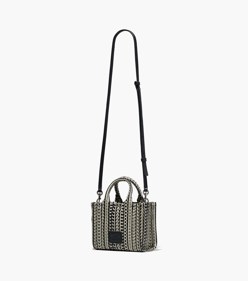 Bolsas Tote Marc Jacobs The Monogram Couro Micro Tote Feminino Pretas Branco | QD9-2296