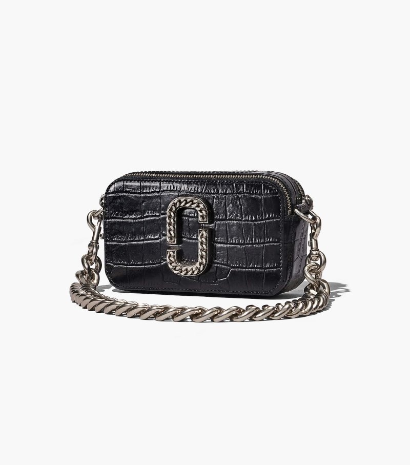 Camera Bolsas Marc Jacobs The Croc-Embossed Snapshot Feminino Pretas | CL2-7144