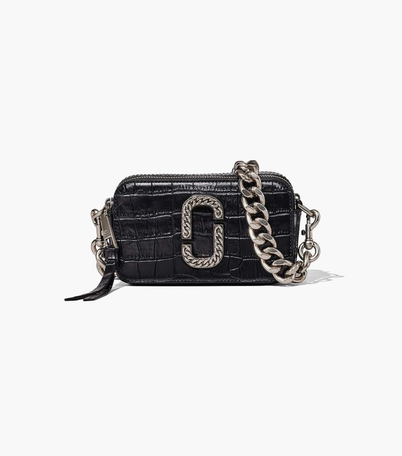 Camera Bolsas Marc Jacobs The Croc-Embossed Snapshot Feminino Pretas | CL2-7144