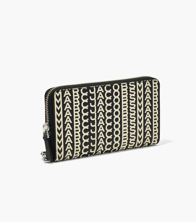 Carteiras Marc Jacobs The Monogram Couro Continental Wristlet Wallet Feminino Pretas Branco | IS7-5901