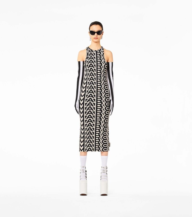 Vestidos Marc Jacobs The Monogram Racer Rib Vestidos Feminino Pretas Branco | YI0-6936