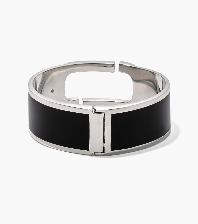 Pulseiras Marc Jacobs The J Marc Large Hinge Bangle Feminino Pretas Prateadas | MC5-3266