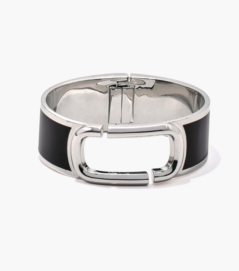 Pulseiras Marc Jacobs The J Marc Large Hinge Bangle Feminino Pretas Prateadas | MC5-3266